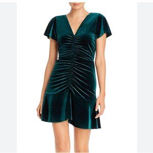 Bloomingdales Aqua Ruched Velvet Mini Dress